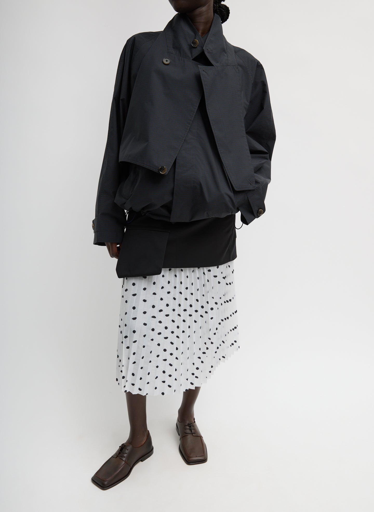 Scribble Dot Print Pull On Pleated Skirt | Tibi White/Black Multi