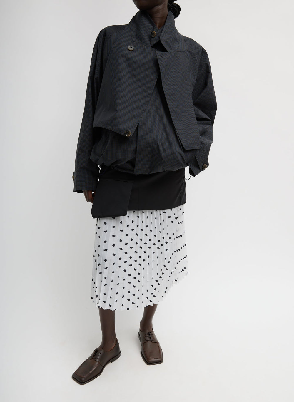 Scribble Dot Print Pull On Pleated Skirt | Tibi White/Black Multi