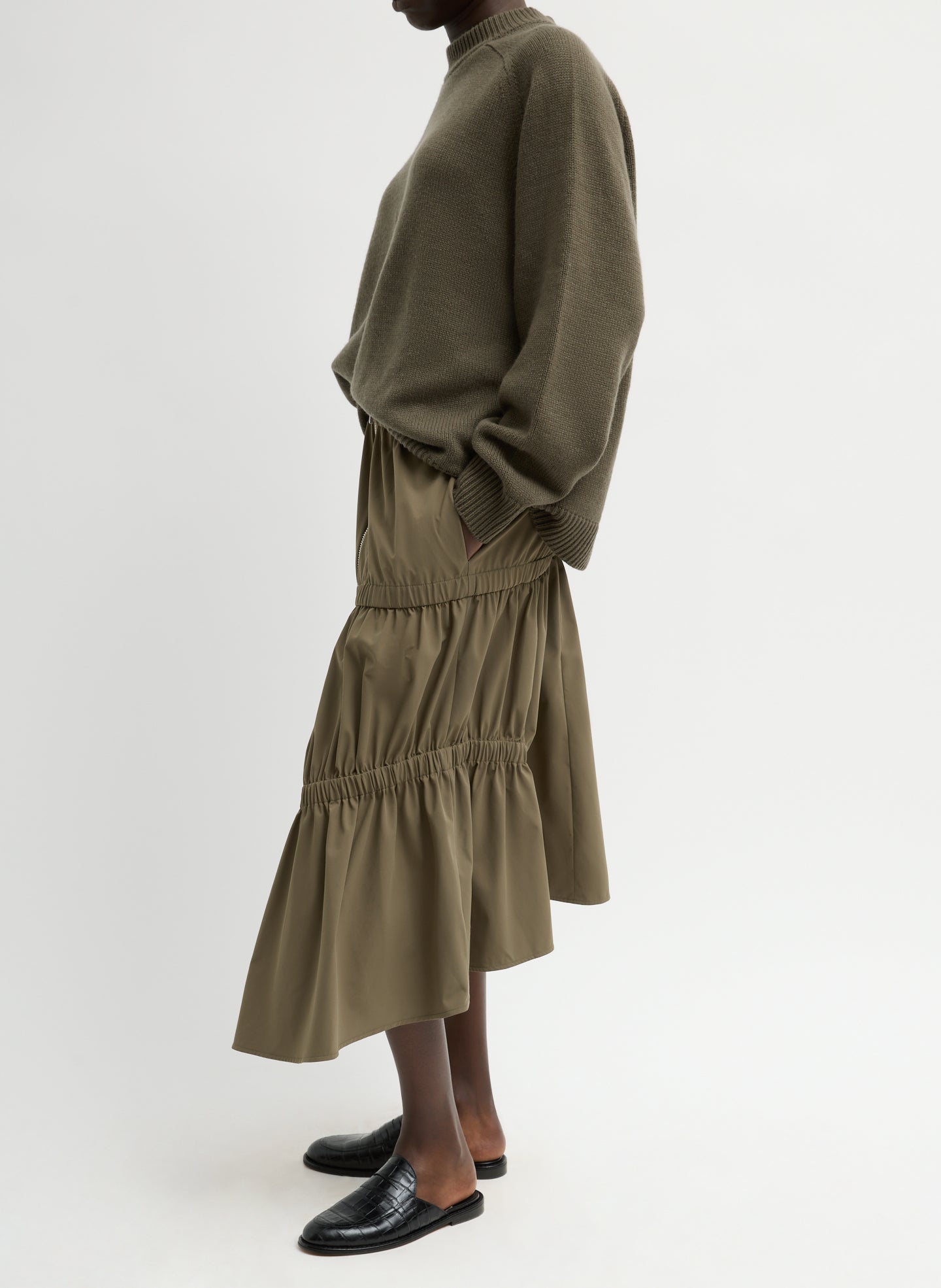 Tech Suiting Asymmetrical Skirt | Tibi Dark Hazelnut