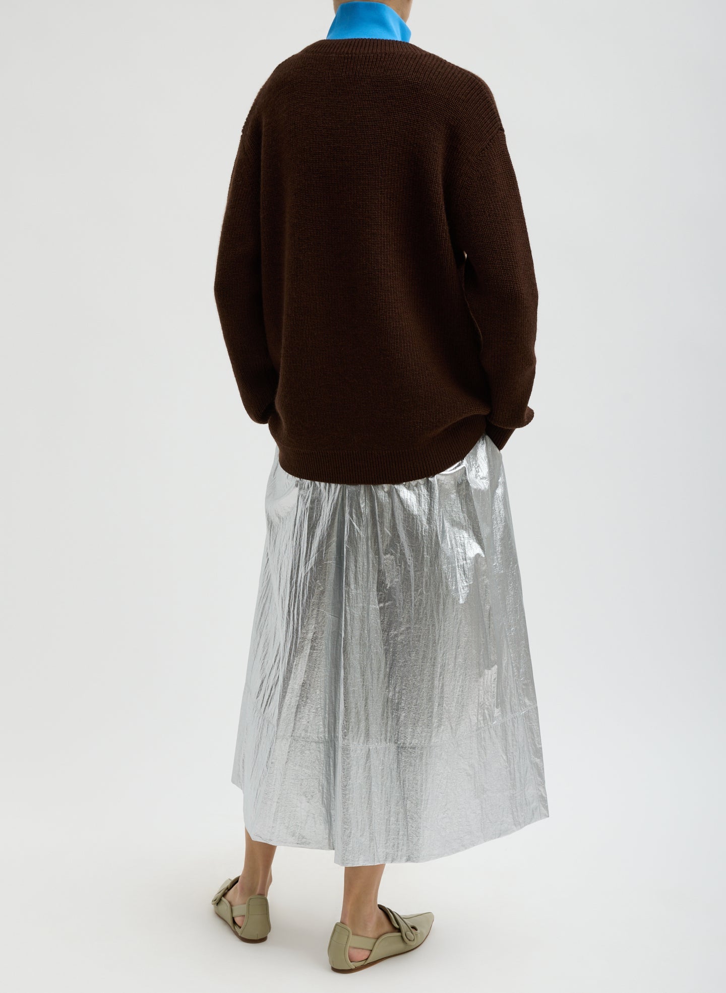 Silver Metallic Nylon Pull On Full Skirt | Tibi Silver