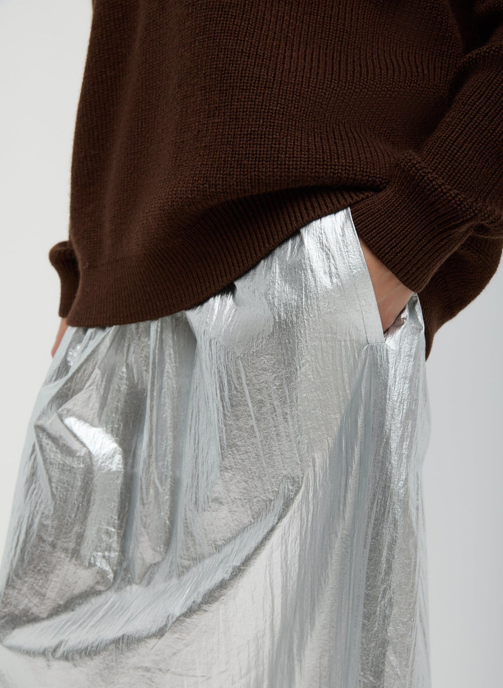 Silver Metallic Nylon Pull On Full Skirt | Tibi Silver