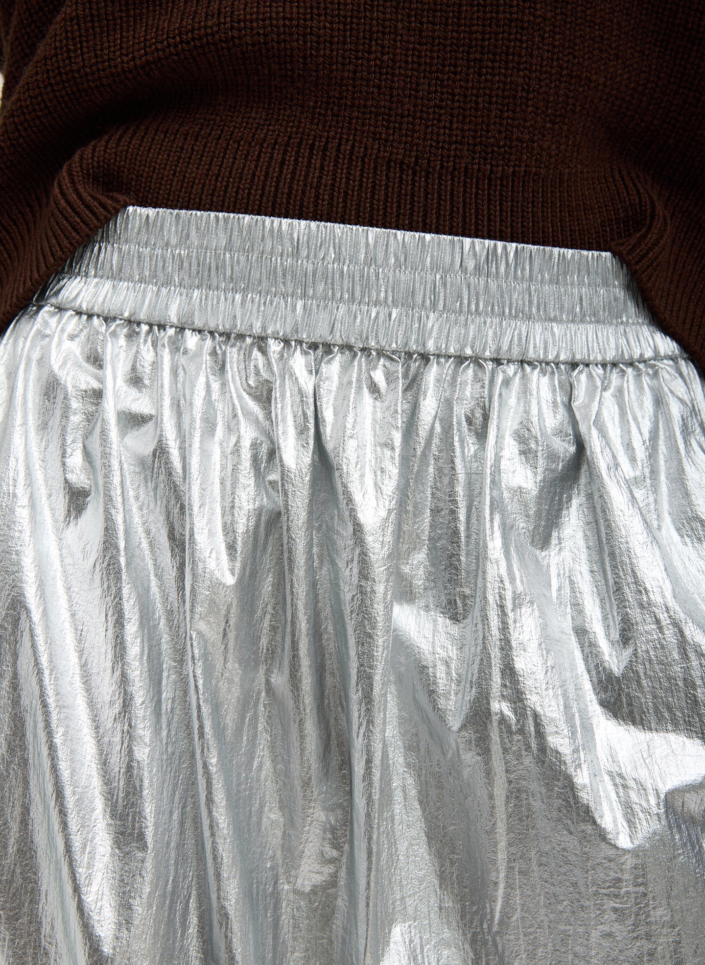 Silver Metallic Nylon Pull On Full Skirt | Tibi Silver