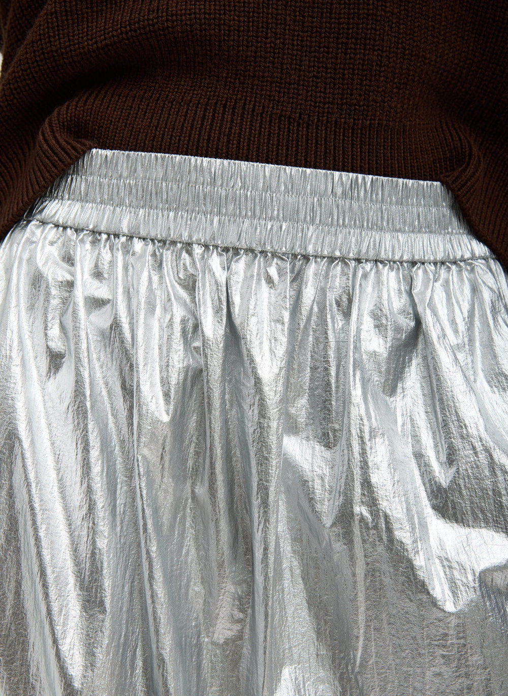 Silver Metallic Nylon Pull On Full Skirt | Tibi Silver