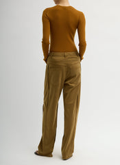 Garment Dyed Stretch Twill Tuck Pant | Tibi Dark Tan