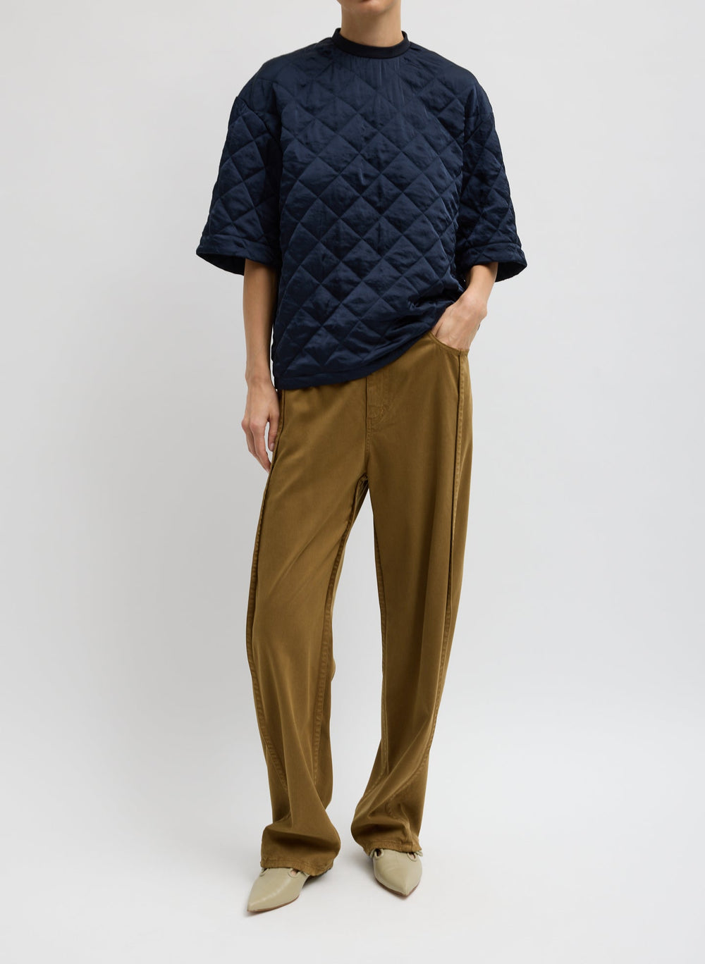 Garment Dyed Stretch Twill Tuck Pant | Tibi Dark Tan