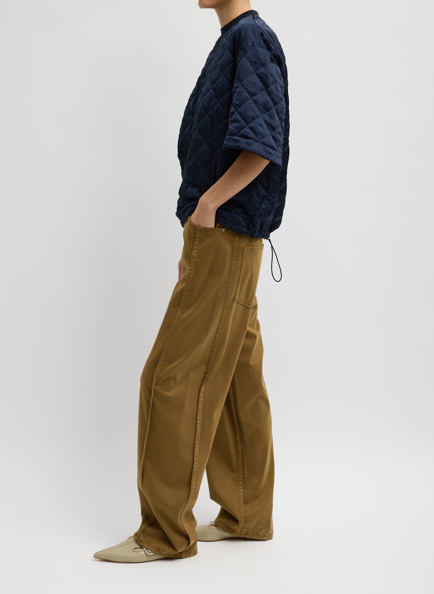 Garment Dyed Stretch Twill Tuck Pant | Tibi Dark Tan