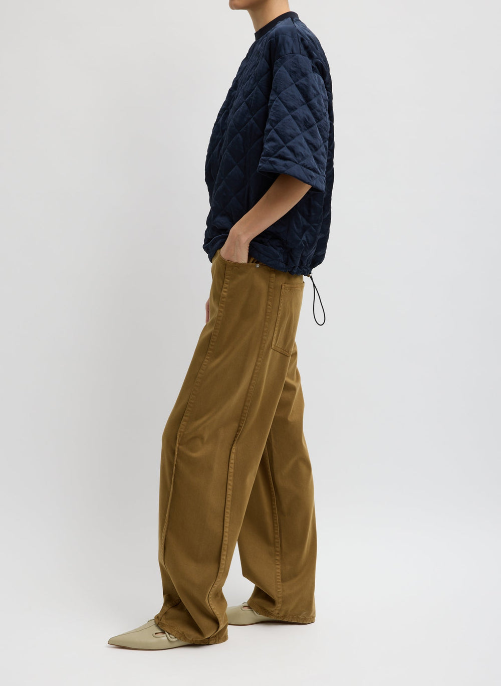Garment Dyed Stretch Twill Tuck Pant | Tibi Dark Tan