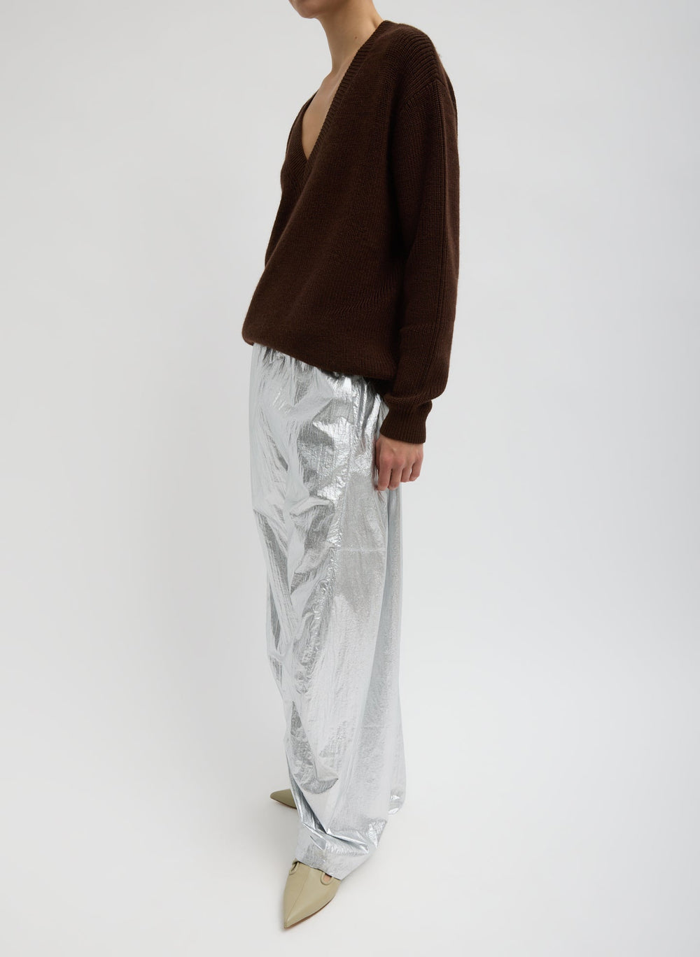 Silver Metallic Nylon Winslow Pant | Tibi Silver