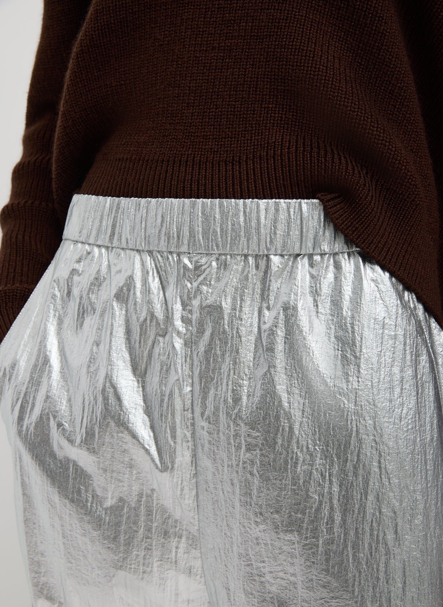 Silver Metallic Nylon Winslow Pant | Tibi Silver