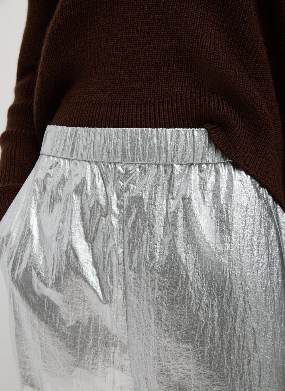 Silver Metallic Nylon Winslow Pant | Tibi Silver