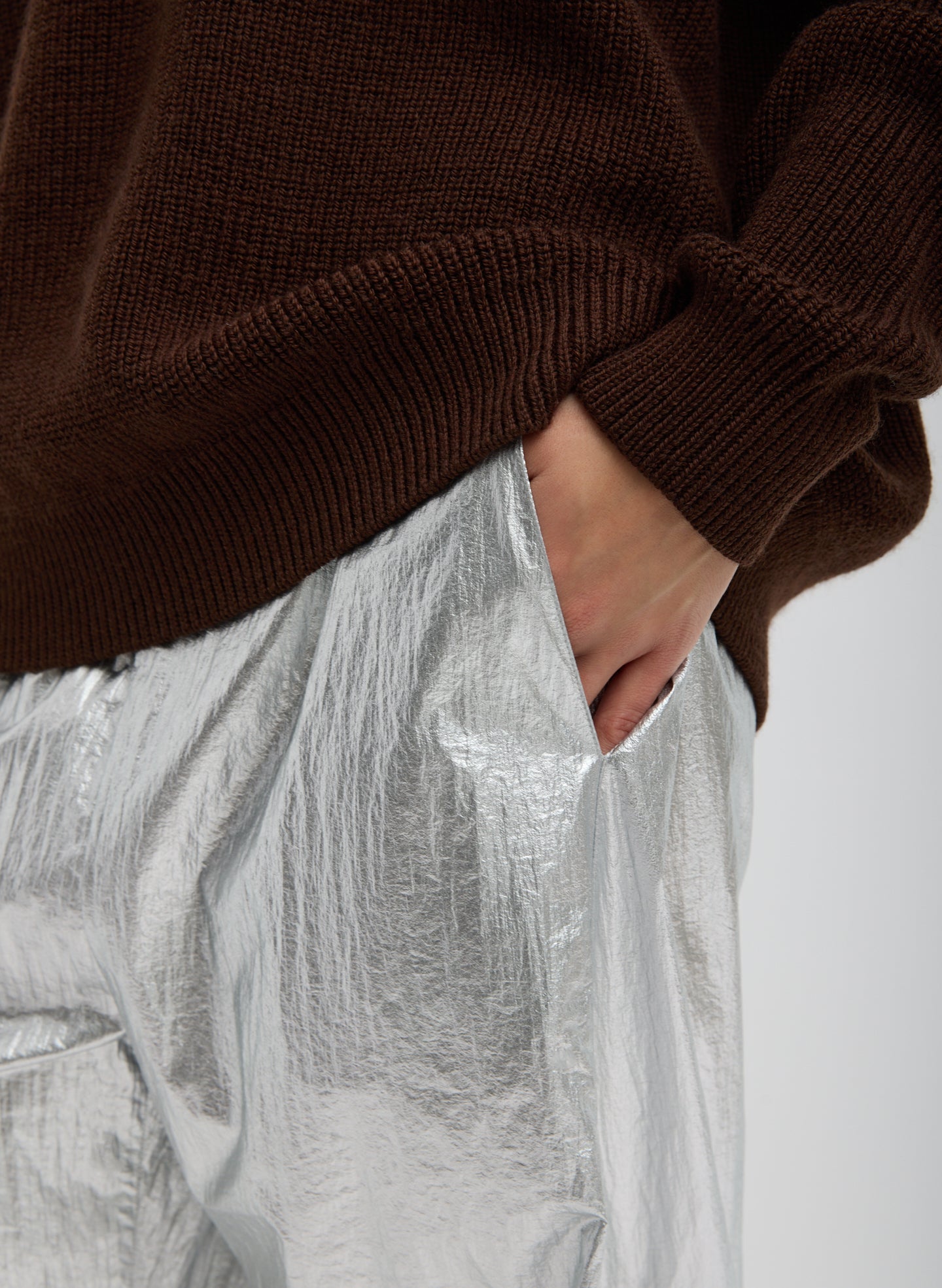 Silver Metallic Nylon Winslow Pant | Tibi Silver