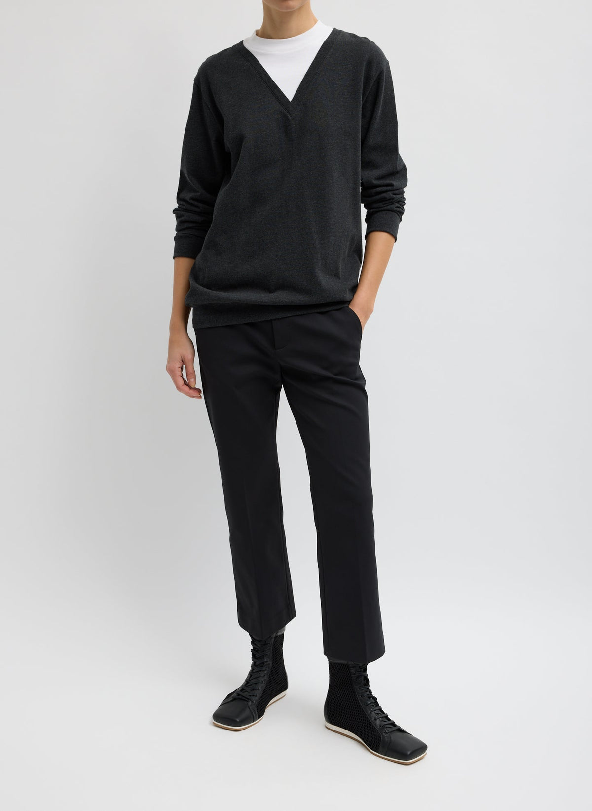 Compact Tech Knit Cropped Bootcut Pant | Tibi Black