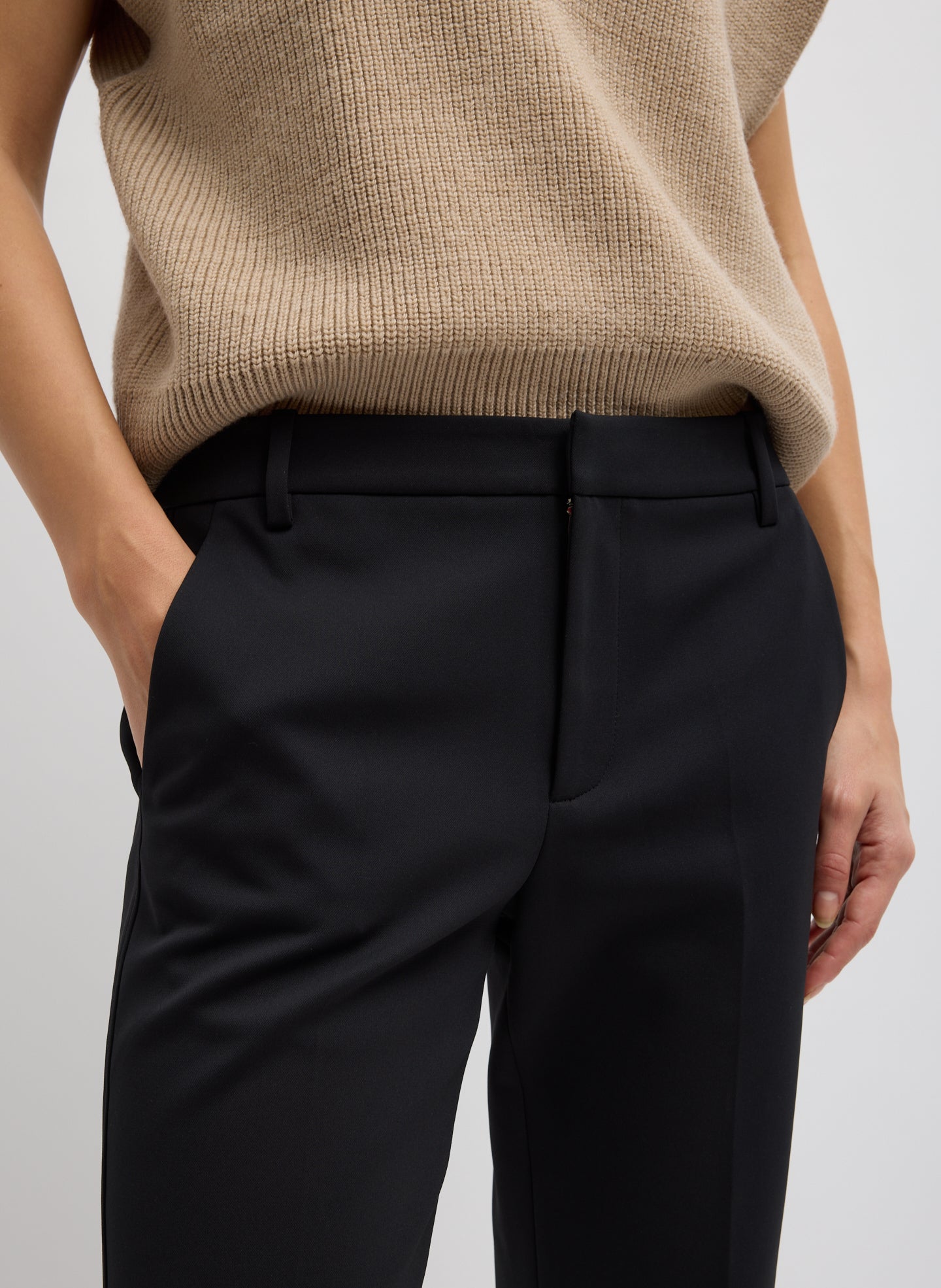 Compact Tech Knit Cropped Bootcut Pant | Tibi Black